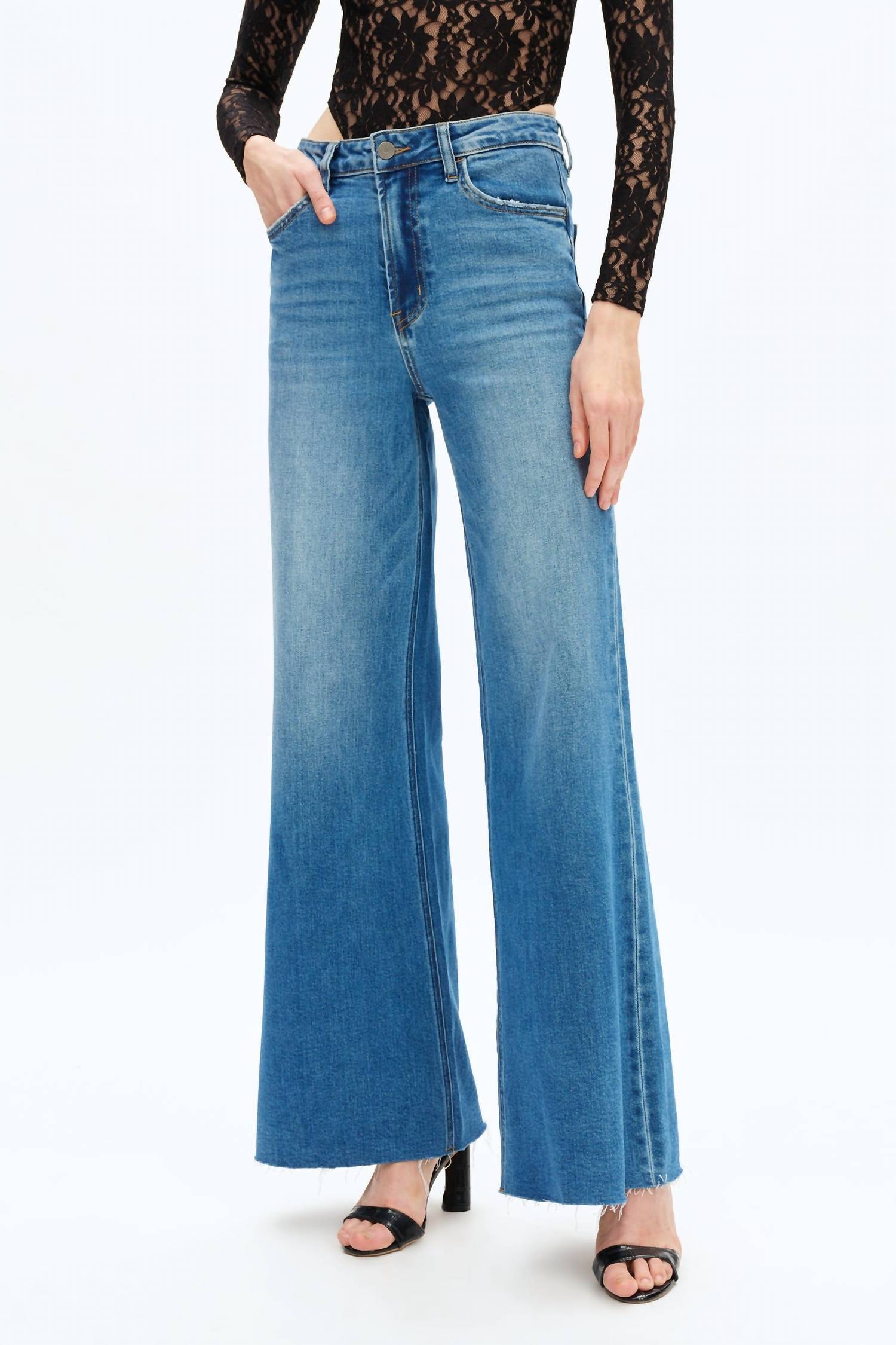 Bayeas High Rise Wide Leg Jeans in medium blue wash - women's jeans