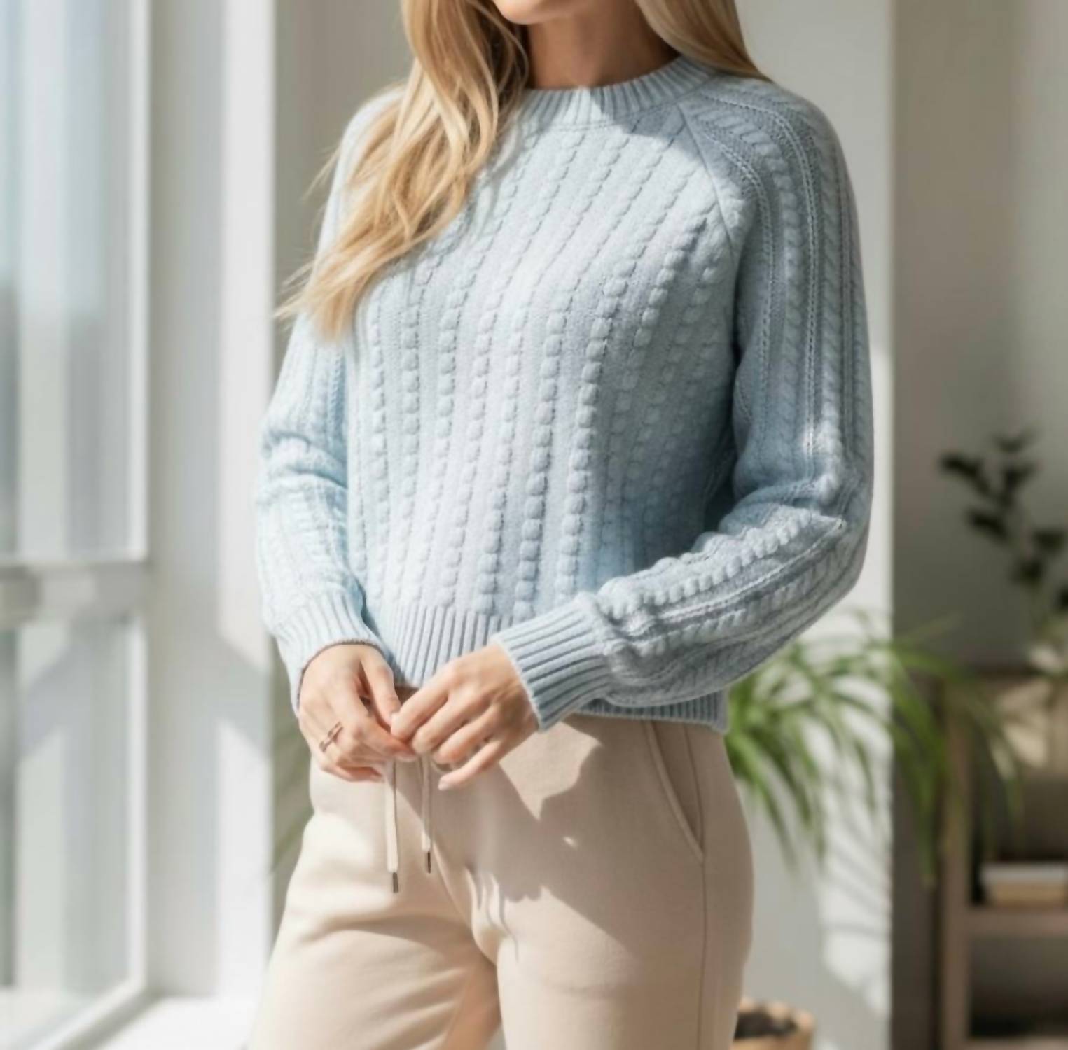 Autumn Cashmere Popcorn Raglan Crew Sweater in glacier - women's sweater - alternate view