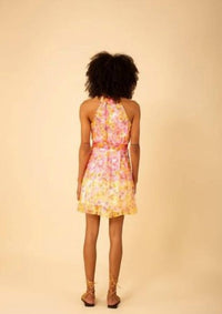 HALE BOB Print Halter Frill Trim Dress in pink - women's dress - detail view