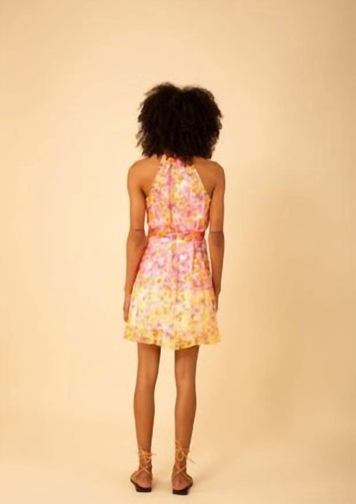 HALE BOB Print Halter Frill Trim Dress in pink - women's dress - detail view