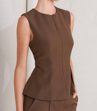 FLYING TOMATO Solid Woven Top in brown - women's blouse - alternate view