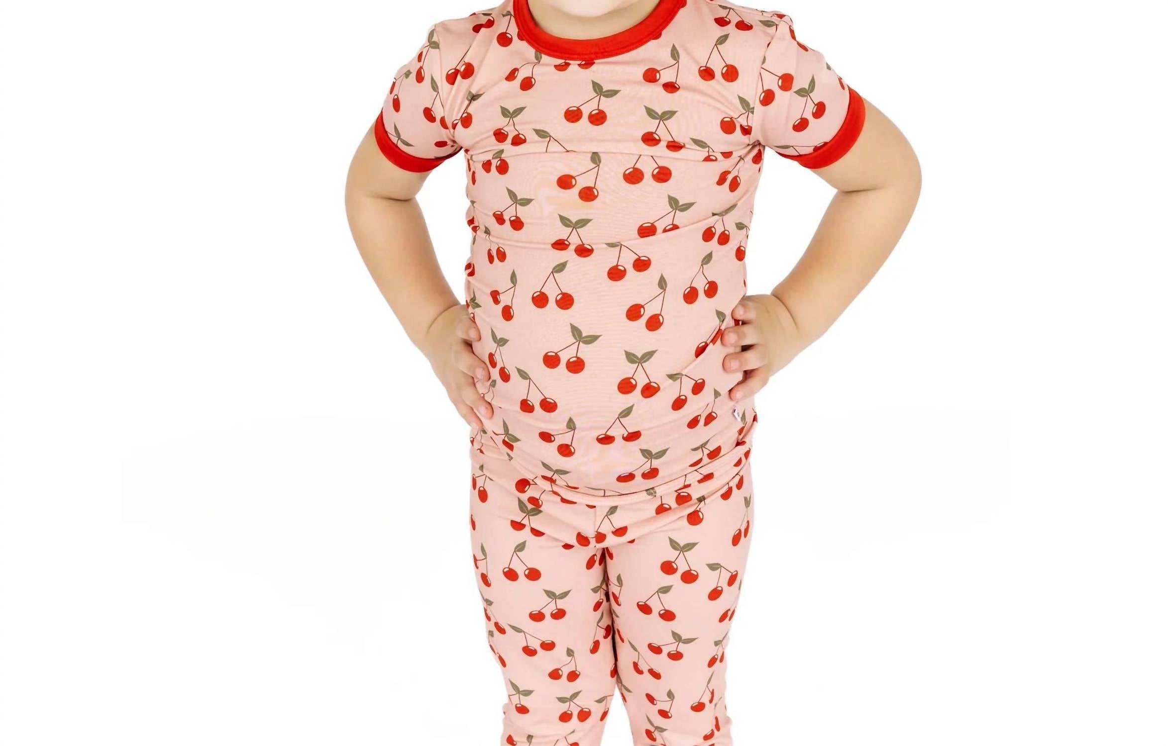 Emerson And Friends - Kids Very Cherry Two-piece Bamboo Short Sleeve Pajama Pants Set