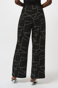 Joseph Ribkoff Abstract Print Pull On Wide Leg Pants in black off white 1 - women's pants - alternate view