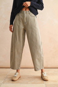 Miou Muse - Mini Checker Pattern Barrel Pants