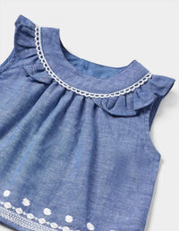 Mayoral - Girl's Soft Denim Embroidered Short Set