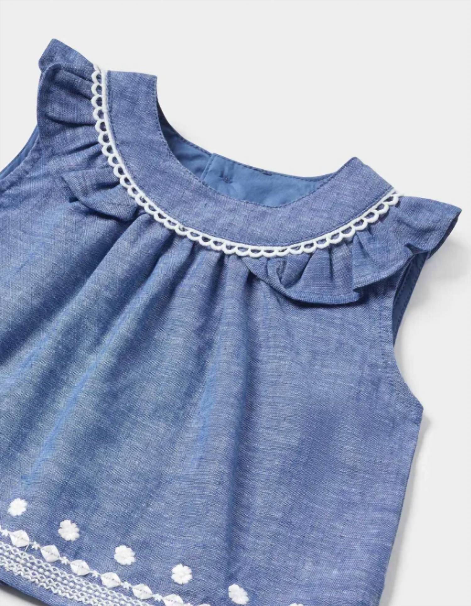 Mayoral - Girl's Soft Denim Embroidered Short Set