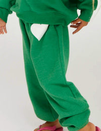 SPRWMN Kids Heart Sweatpants in green - kids' joggers - detail view