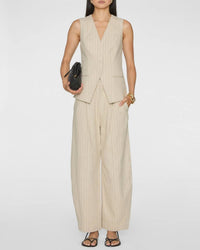 APIECE APART Helena V-neck Vest in striped flax - women's jacket