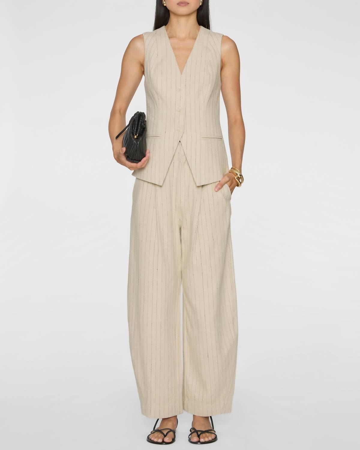 APIECE APART Helena V-neck Vest in striped flax - women's jacket