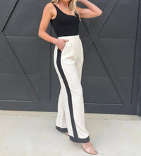 Blu Pepper - Contrast Trim Linen Pants