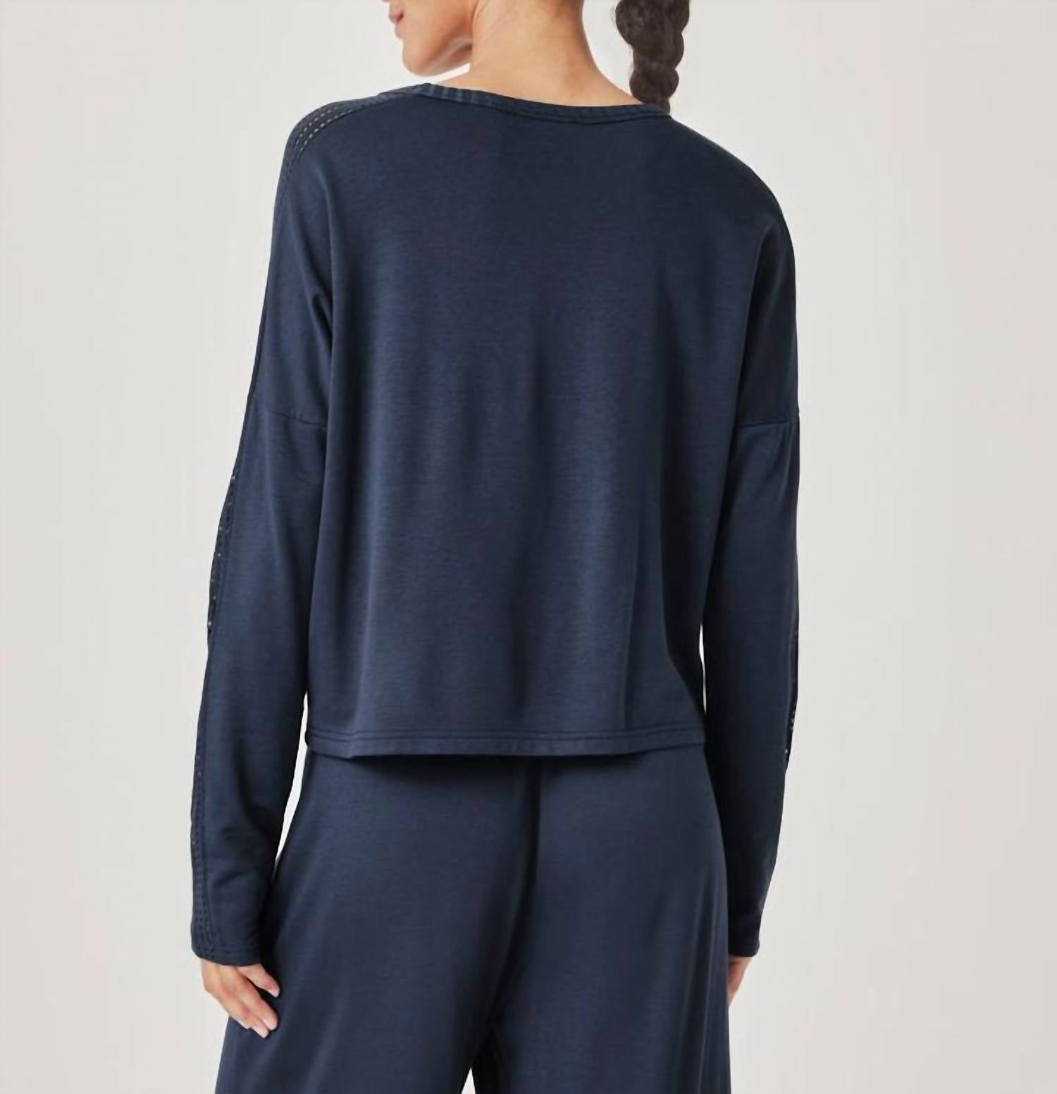 Splendid Jada Pointelle Sweatshirt Top in navy - women's top - alternate view