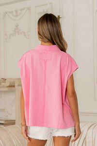 Sew In Love - Oversized Cap Sleeve Polo Top