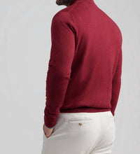 PETER MILLAR Autumn Crest Suede Trim Quarter Zip Sweater in brick red - men's sweater - detail view