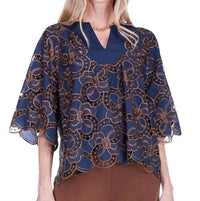 Jade - Horseshoe Neck Embroidered Lace Top