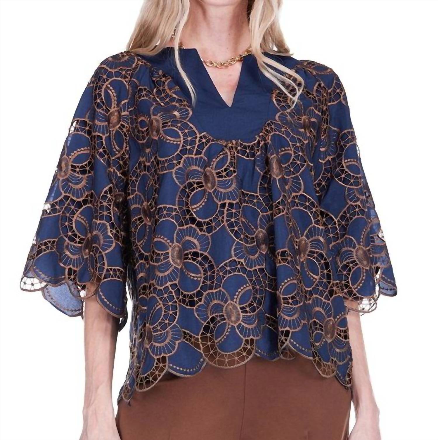 Jade - Horseshoe Neck Embroidered Lace Top