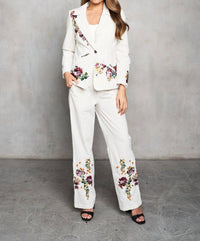PAPARAZZI Woven Yarn Dyed Embroidered Pin Stripe Blazer in ivory - women's jacket