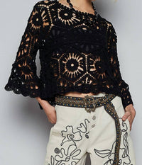Pol - Round Neck Crochet Cropped Top