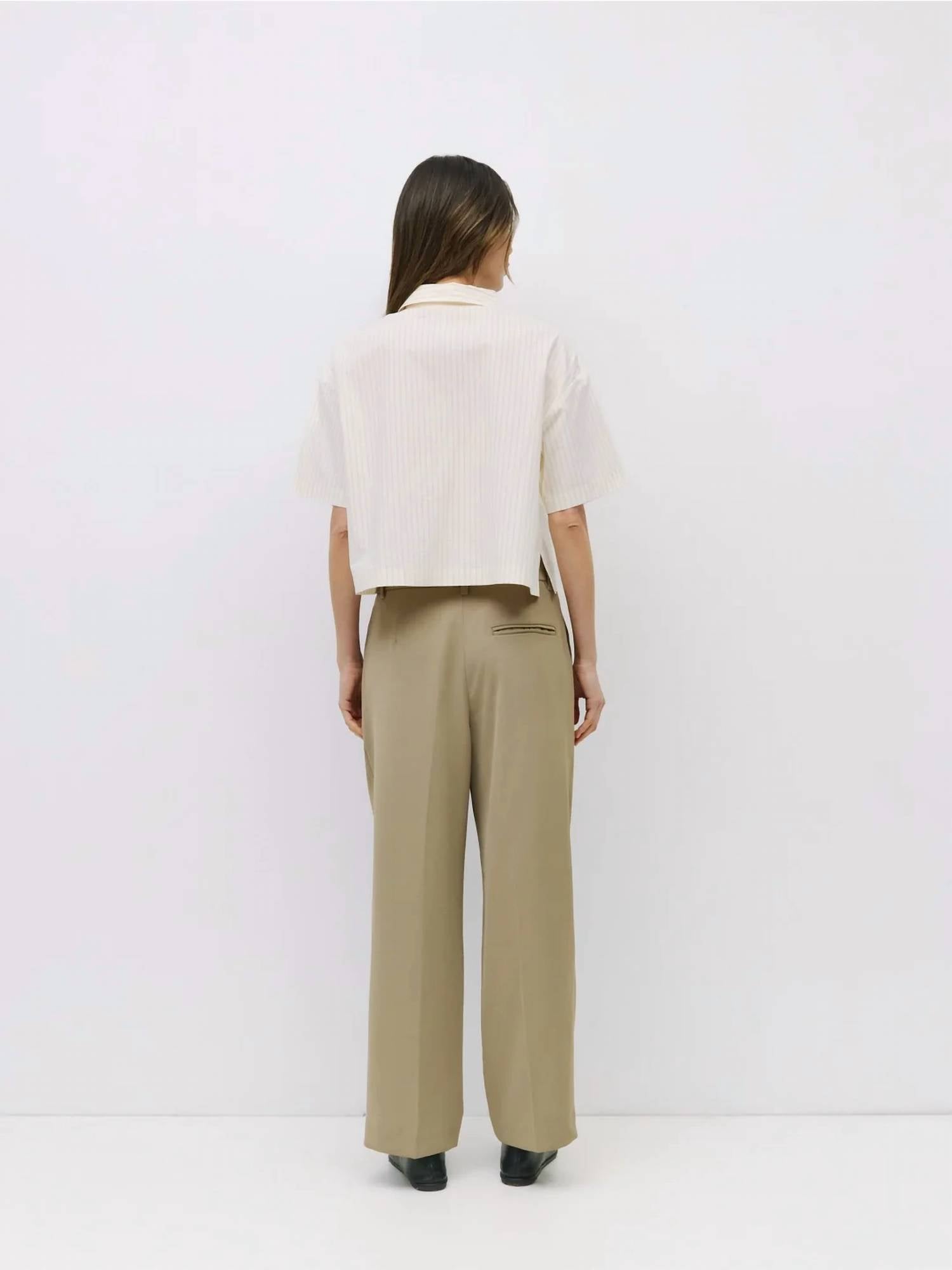 Mod Ref - Pinstripe Oversized Tie Front Collared Shirt