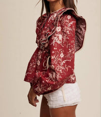 Listicle - Women's Bohemian Bloom Ruffle Top