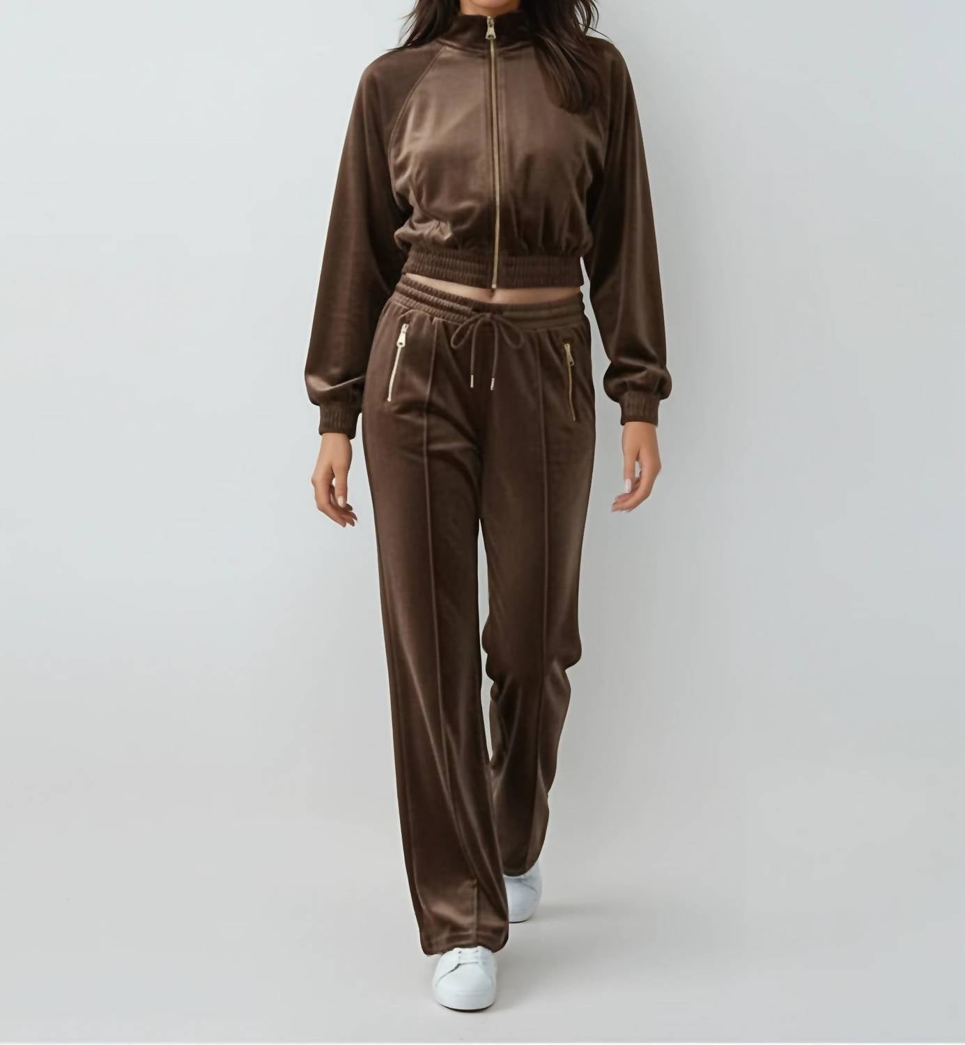 Malibu Road Luxe Velour Tracksuit Set in brown - women's sleepwear - view 4