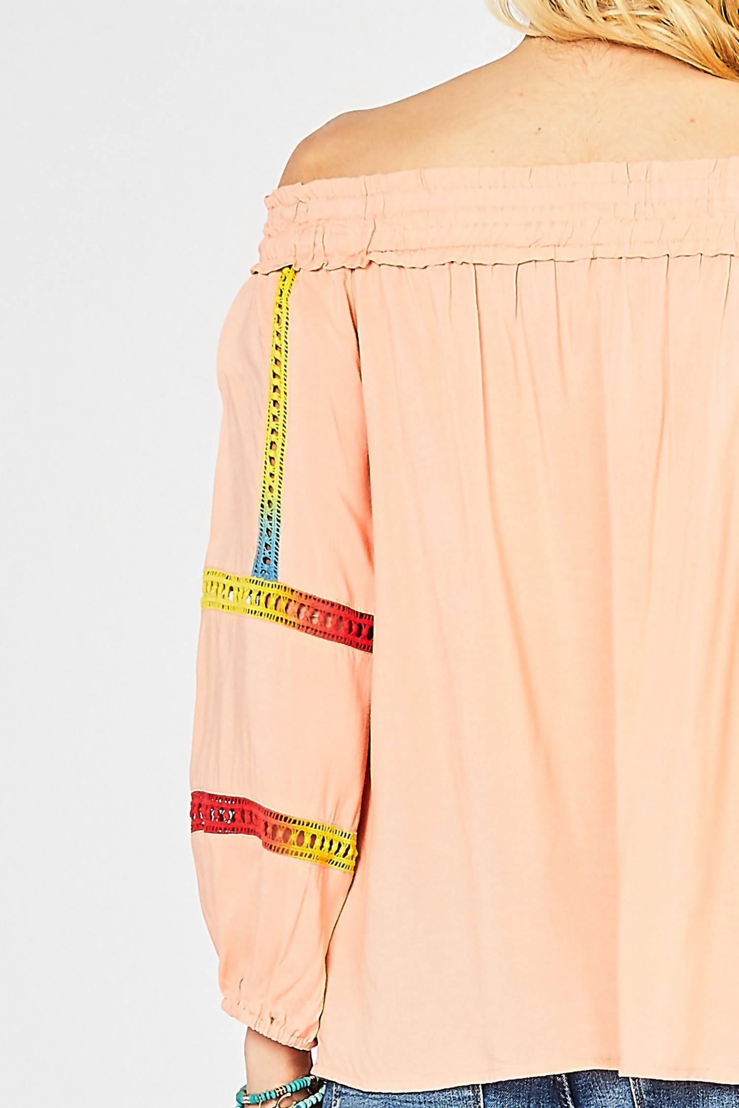 entro Off The Shoulder Crochet Top in peach - women's blouse - view 5