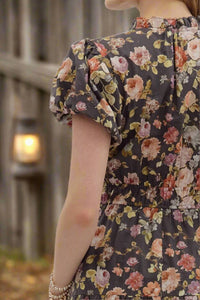 entro Floral Puff Sleeve Midi Dress in chocolate - women's dress - view 7