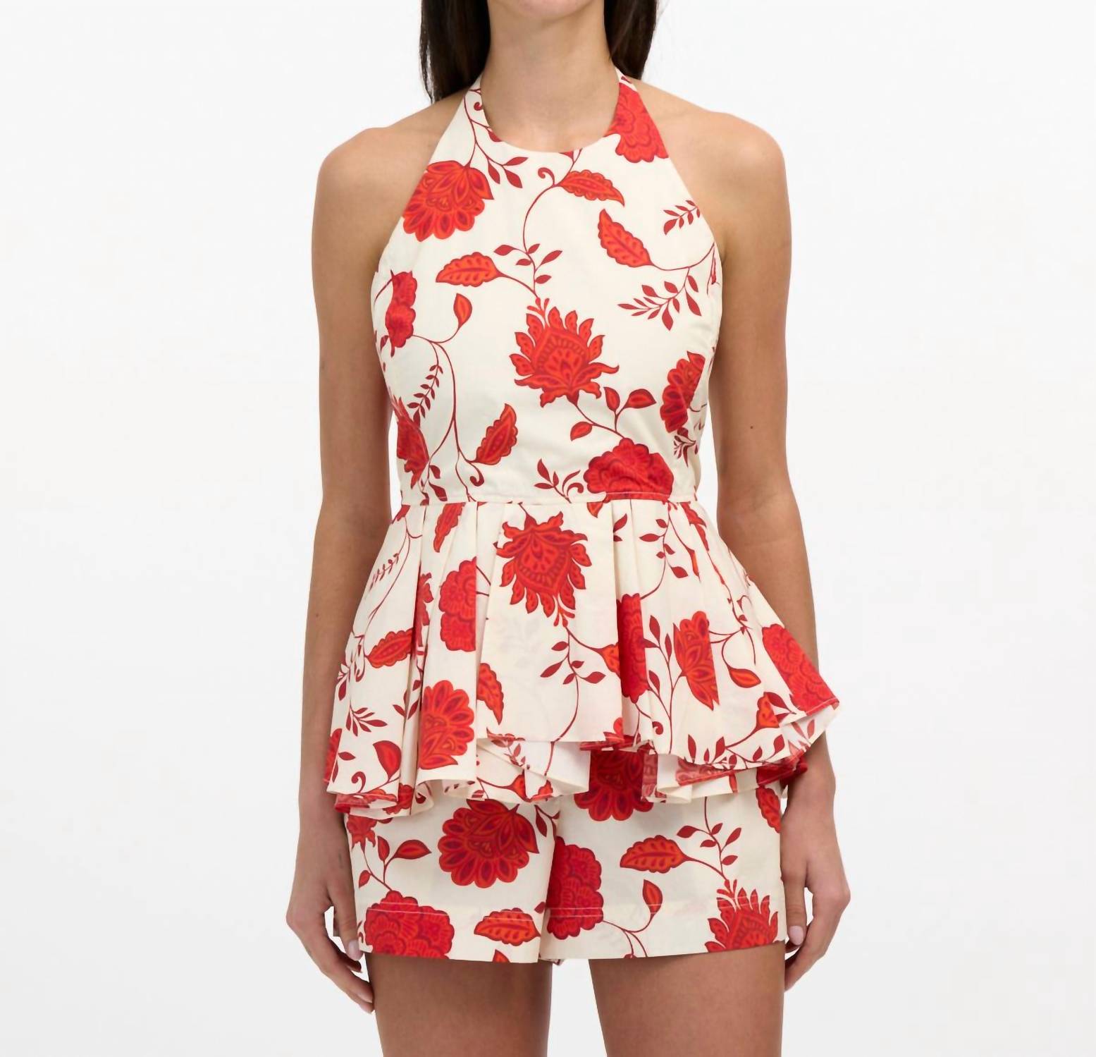 TANYA TAYLOR Celeste Halter Neck Top in cream tomato - women's blouse - alternate view