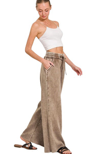 Zenana - Acid Wash Fleece Palazzo Sweatpants