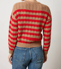 Lilla P Women's Stripe Stitch Sweater in acorn scarlet - women's sweater - alternate view