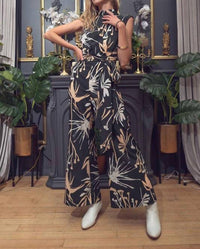 Illa Illa - Printed Satin Open Back Jumpsuit