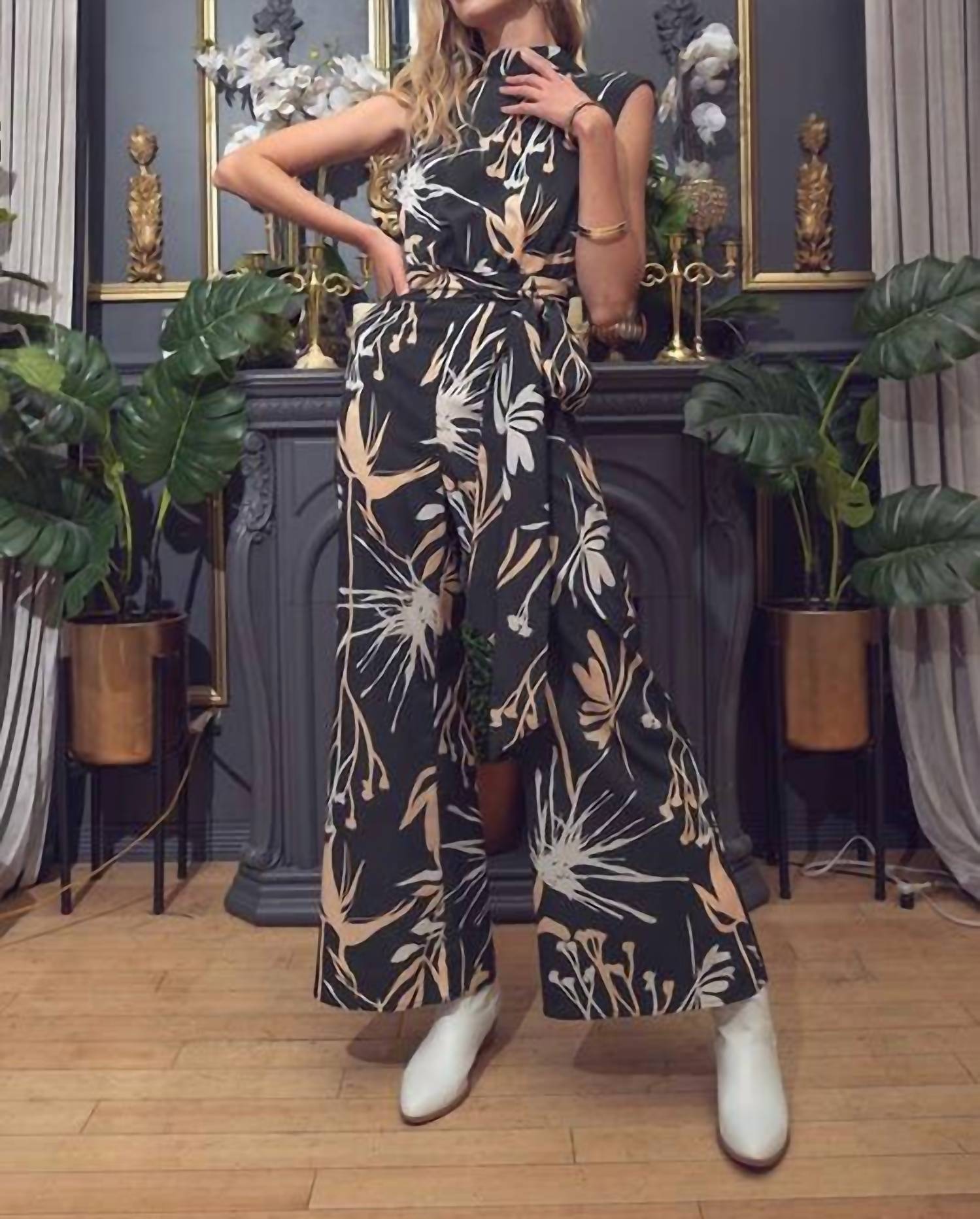 Illa Illa - Printed Satin Open Back Jumpsuit