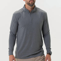 BURLEBO Performance Quarter Zip Sweater in dark heather grey - men's sweater