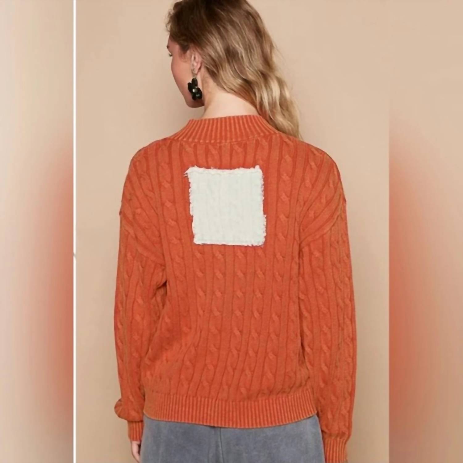 POL Apple Red Heart Sweater in pale red - women's sweater - alternate view