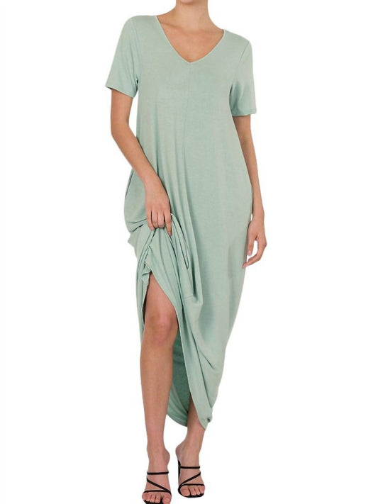 Zenana - V-Neck Short Sleeve Maxi Dress