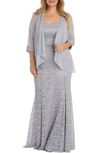 R&M Richards - Women's Sheer Jacket Beaded Lace Evening Dress