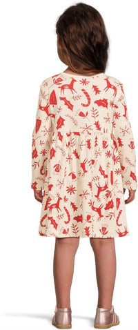 Hanna Andersson Girls' Long Sleeve Playtime Dress in poppy scandicane - kids' dress - detail view
