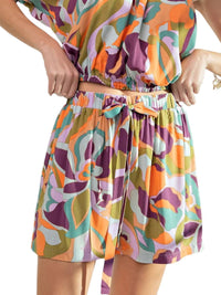 Easel - Retro Vibe Print Drawstring Shorts