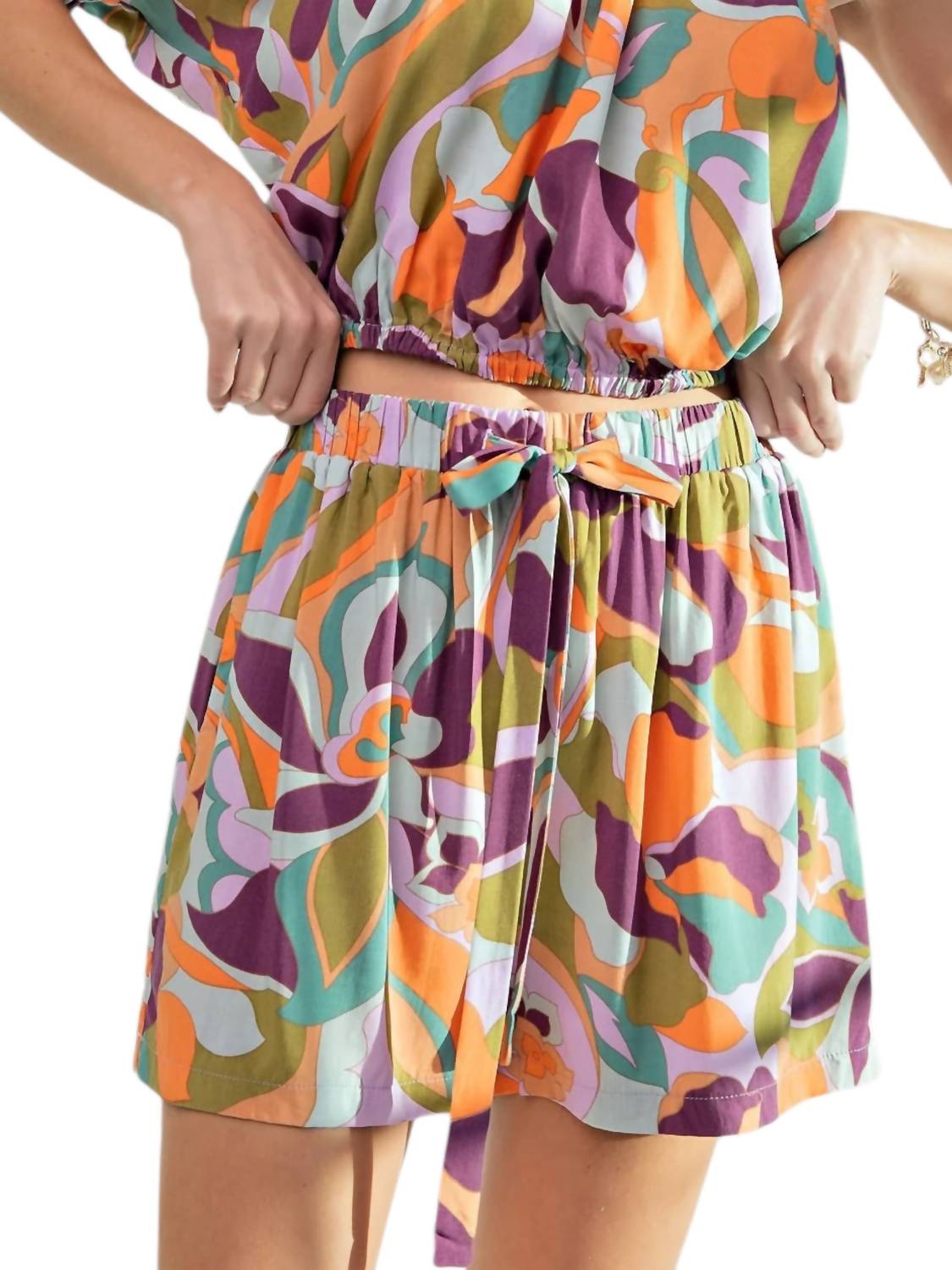 Easel - Retro Vibe Print Drawstring Shorts