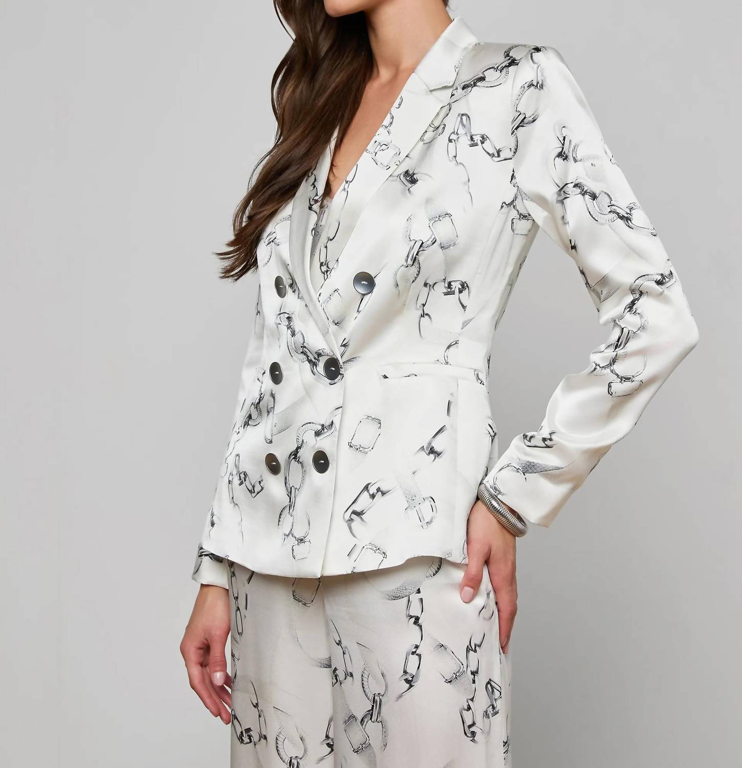 L'Agence Colin Silk Blazer in ivory grey faded chain - women's jacket - alternate view