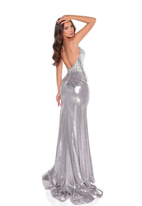 AMARRA Siren Embellished High-slit Gown in silver - women's dress - alternate view