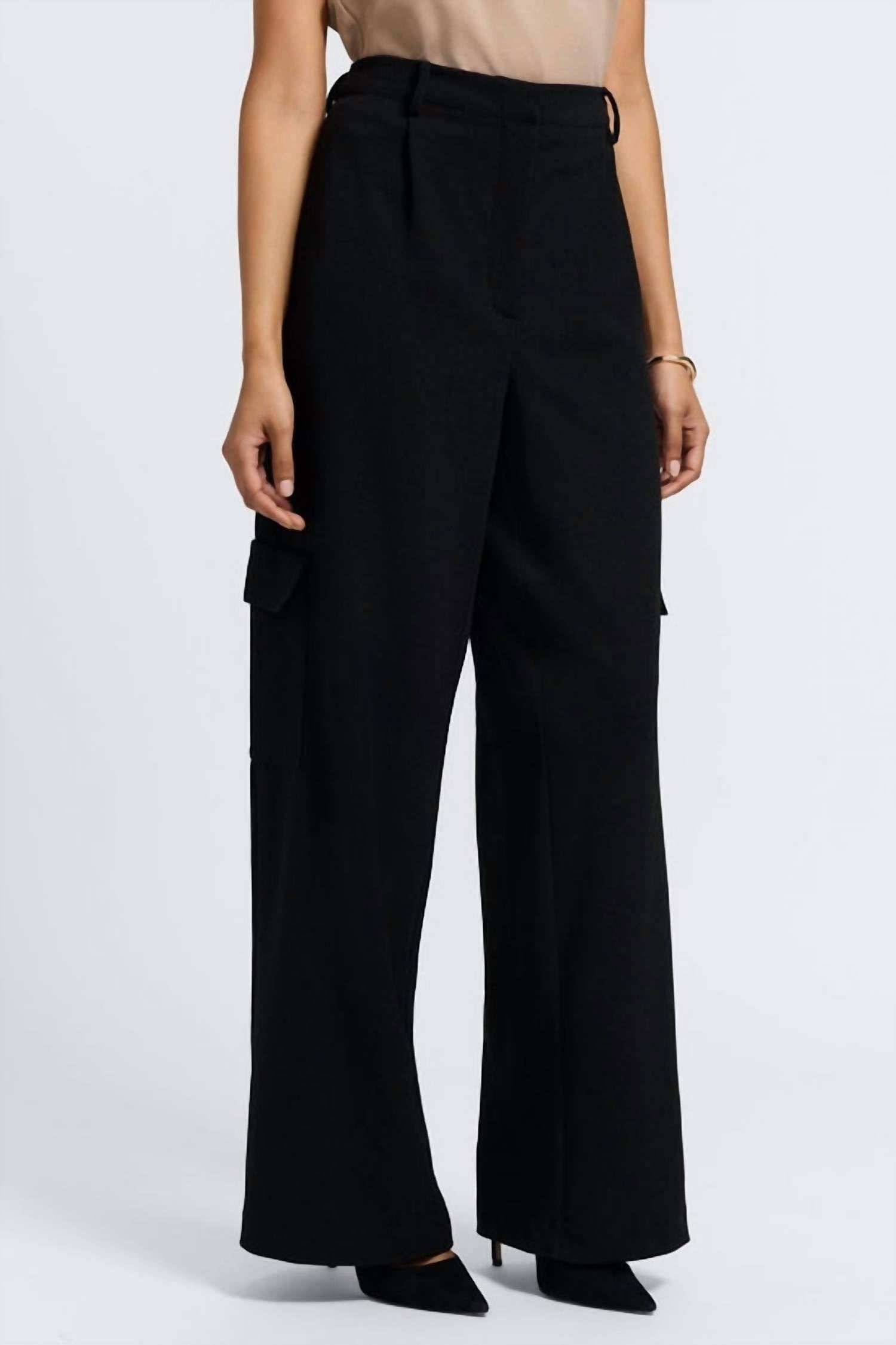 Foxcroft Elizabeth Cargo Knit Crop Pant in black - women's pants - detail view
