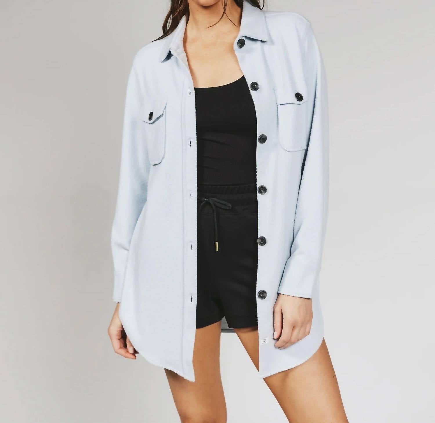 7Diamonds Generation Buttery-soft Shacket in ice blue - women's jacket - detail view