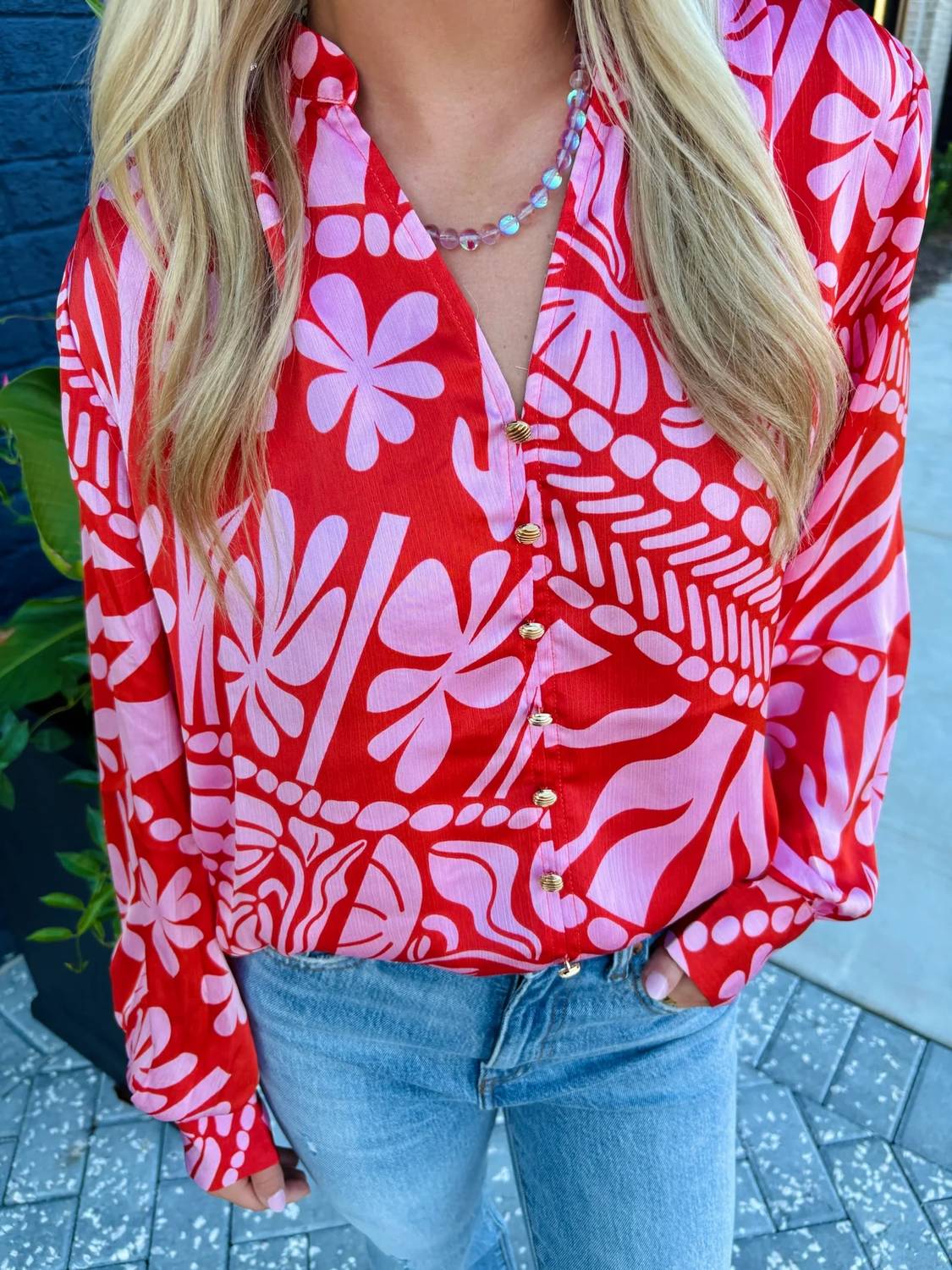 Joy Joy - Flame Button Blouse
