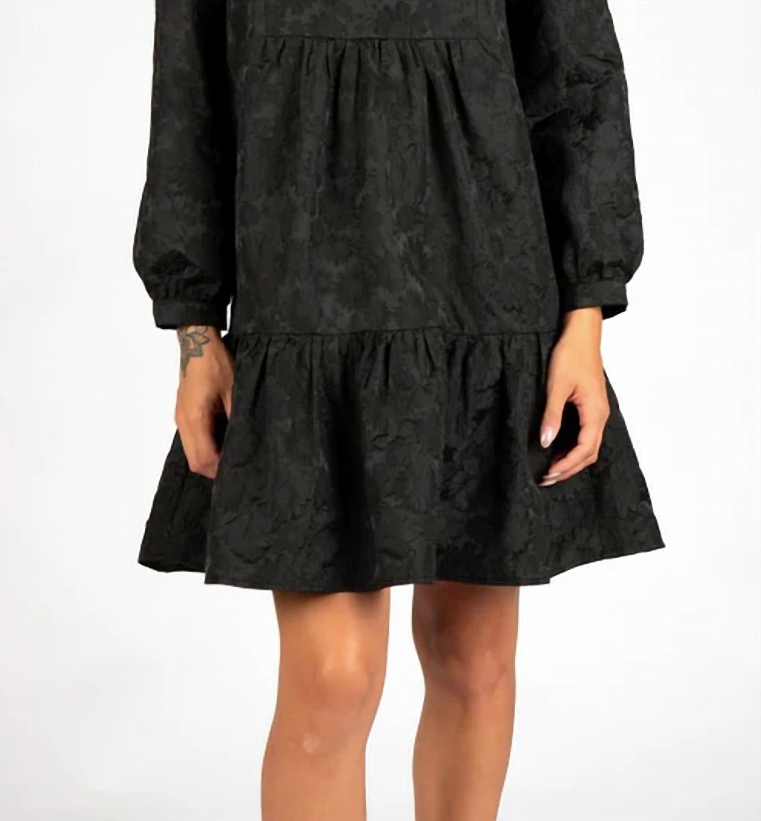 Sincerely Ours Claire Mini Dress in black brocade - women's dress - alternate view