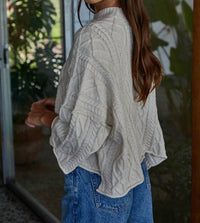 By Together Cable Knit Crew Neck Sweater in natural - women's sweater - detail view