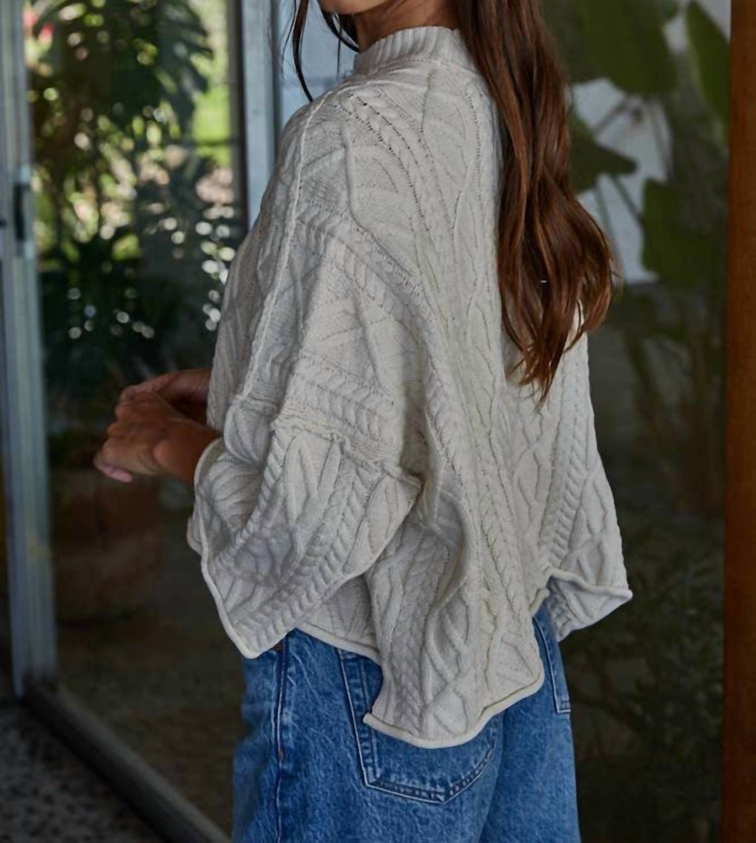 By Together Cable Knit Crew Neck Sweater in natural - women's sweater - detail view