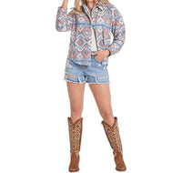 Rock & Roll Denim Aztec Knit Overshirt in blue - women's shirt - alternate view