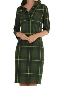 GRETCHEN SCOTT Plaidly Cooper Jersey Ruffneck Dress in green multi - women's dress