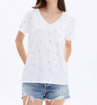 CHRLDR Stars V Neck Top in white blue - women's t-shirt