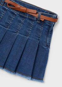 Mayoral - Pleated Denim Skirt W/ Belt